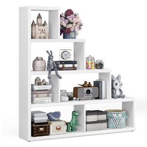 Costway 6 Cubes Ladder Shelf Freestanding Corner Bookshelf Storage Bookcase Display Rack - 1 of 4