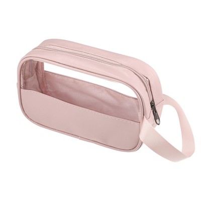 Unique Bargains Travel PU Leather Small Rectangular Makeup Brush Bag Pink