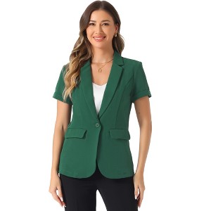 INSPIRE CHIC Women's Notch Lapel Collar One Button Office Formal Short Sleeve Blazer - 1 of 4