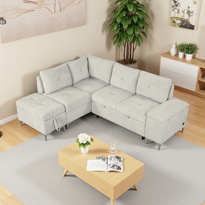 88.2" L-Shaped Sectional Sofa Bed with Table & USB