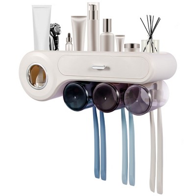 Whizmax Toothbrush Holders Multi-Function Holders for Bathroom Restroom Organizer with 6 Toothbrush Slot Cover 3 Magnetic Cups 1 Drawer 1 Stiker