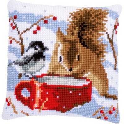 Vervaco Counted Cross Stitch Cushion Kit 16"X16"-Squirrel and Tit