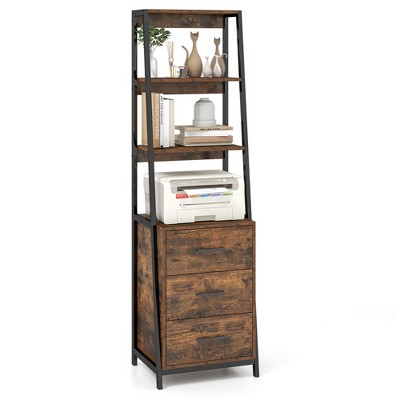 Tangkula Ladder Bookshelf Tall Bookcase w/ 3 Open Shelves Printer Stand 3 Storage Drawers