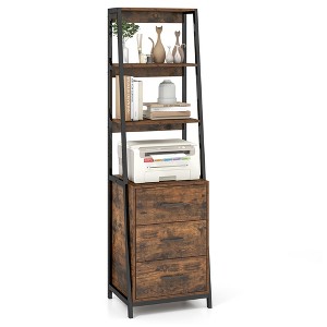 Tangkula Ladder Bookshelf Tall Bookcase w/ 3 Open Shelves Printer Stand 3 Storage Drawers - 1 of 4