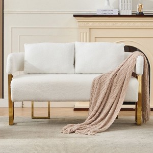 Okak Modern Teddy Fleece Upholstered Back Armchair with Gold Metal Frame,Leisure Reception Chair for Living Rooms,Relaxation Areas - 1 of 4