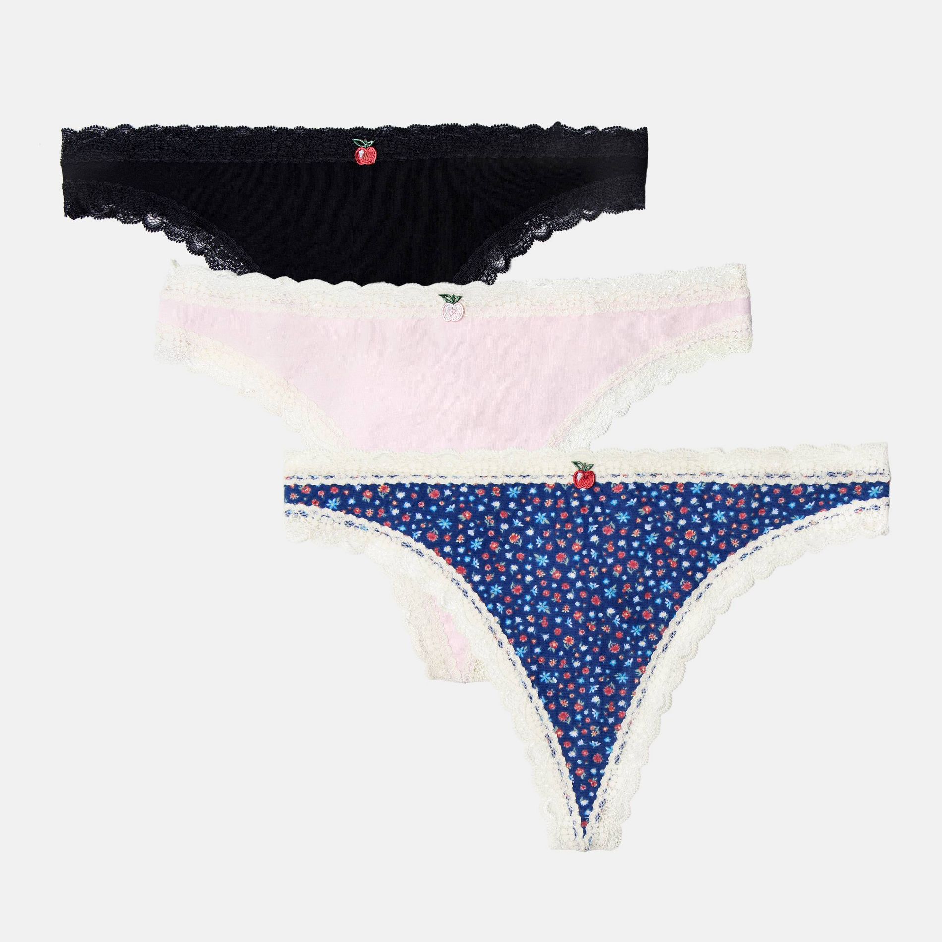 Fruit of the Loom Women's 3pk Fresh Cotton Mid-Rise Lace Thong