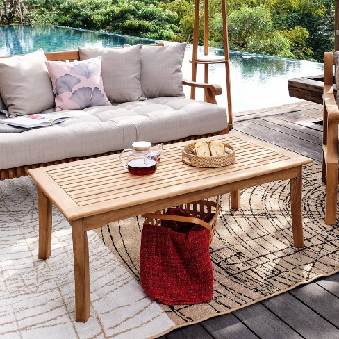 Cambridge Casual Mosko Teak Wood Outdoor Coffee Table: Weather-Resistant, 17" Height, 2" Umbrella Hole - image 1 of 4