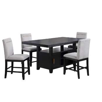 5pc Yves Counter Height Dining Set with Storage Rubbed Charcoal - Steve Silver Co.