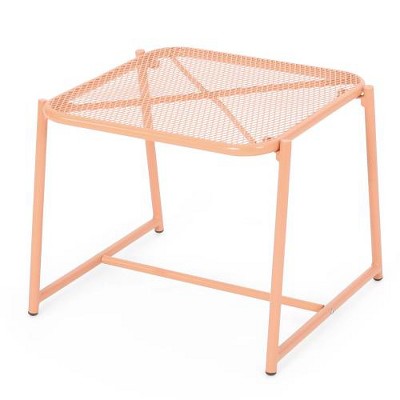 Modern 15.5"H Mesh Outdoor End Table, Rectangle Powder-Coated Metal Patio End Table for Outside Use, Orange Patio Side Table -Christopher Knight Home