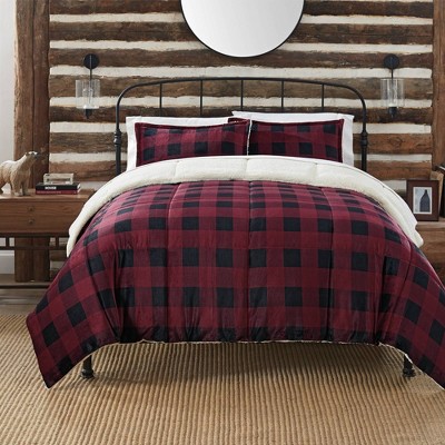 Twin 2pc Cozy Plush Buffalo Comforter Set Plaid Black - Serta