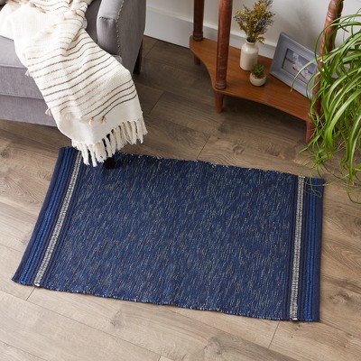 Nautical Blue Stripe Handwoven Cotton Rug 24"x36"