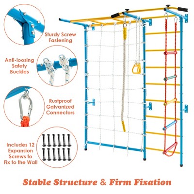 Yellow and Blue 7-in-1 Kids Indoor Climbing Gym with Wall Ladder