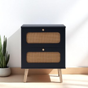 Mshliw 2-Drawer Rattan Nightstand with Handcrafted Natural Rattan Panels, Stylish Bedside Table for Small and Large Spaces - 1 of 4