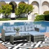 Outsunny 3 Piece Patio Furniture Set, Rattan Outdoor Sofa Set with Chaise Lounge & Loveseat, Soft Cushions, Table, L-Shaped Sectional Couch - 3 of 4