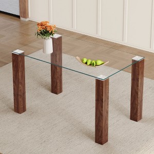 NicBex Rectangular Dining Table for 4 with Wood Grain Legs and Tempered Glass Top, Modern Kitchen Table, Dining Table for Kitchen, Bedroom - 1 of 4