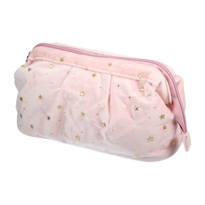 Unique Bargains Starry Pattern Velvet Makeup Bag 1 Pc Pink