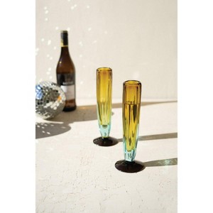 Recycled Fluted Champagne Glass 9.5"H – Blue & Amber Ombre Handblown Glassware (Set of 6) By Kalalou - 1 of 3