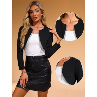 INSPIRE CHIC Women's Long Sleeve Fringed Trim Blazer Black Small — фото 2
