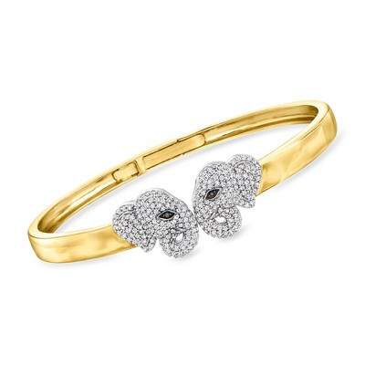 Ross-Simons 1.00 ct. t.w. White and Black Diamond Elephant Bangle Bracelet in 2-Tone Sterling Silver