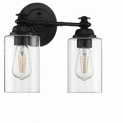 Black Polished Nickel Cylinder Wall Vanity Light with Clear Shade