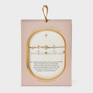 14K Gold Dipped Cubic Zirconia Beaded Stretch and Cross Chain Bracelet Set 2pc - Gold - 1 of 4