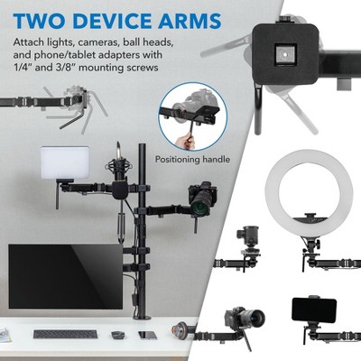 Black Steel Multi-Arm Desktop Streaming Mount with Mic Holder