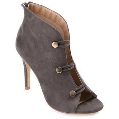Journee Collection Womens Brecklin Back Heel Zip Open Toe Stiletto Booties Grey 7.5