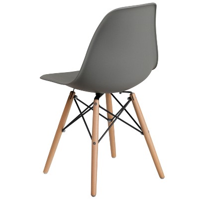 Moss Gray Plastic Side Chair with Wooden Legs