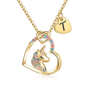 Turandoss Gold Unicorn Necklace Gifts for Girls Daughter - Heart Pendant Initial Unicorn Necklaces for Girl Teens, Little Girls Jewelry Birthday Gift - 1 of 4