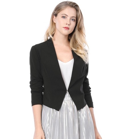 Allegra K Women's Collarless Work Office Long Sleeve Cropped Blazers Black  X-Large