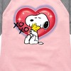 Girls' - Peanuts - Snoopy Woodstock Airbrush Heart Shirt Tail Raglan Graphic T-shirt - 2 of 4
