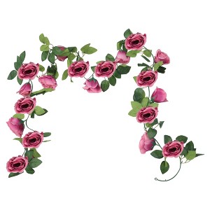 Unique Bargains Artificial Flowers Hanging Vine Rose Vine Garland 90.6" Deep Pink 2 Pcs - 1 of 4