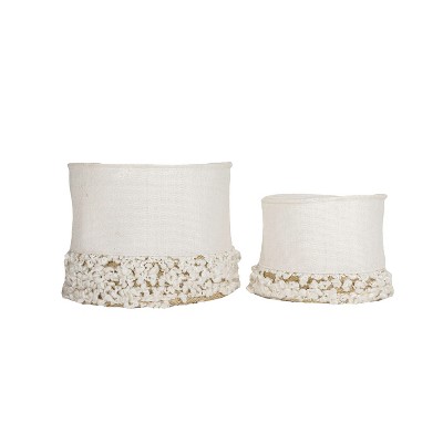Set of 2 Hand Woven Boucle Bins White by Foreside Home & Garden