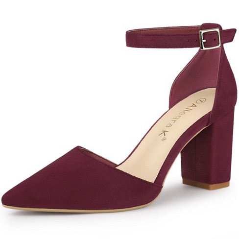 Allegra K Women s Ankle Strap Pointed Toe Block Heels Pumps Burgundy 7 Target