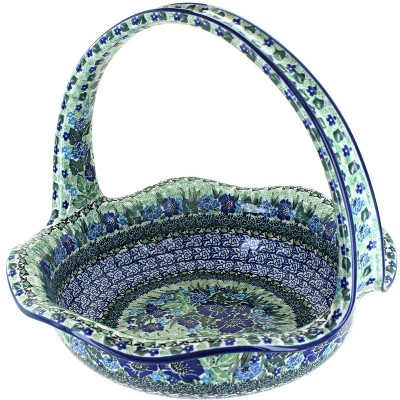 Blue Rose Polish Pottery Sapphire Fields Round Basket