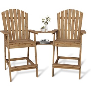 Outdoor Bar Height Adirondack Chairs Set of 2 with Tray & Umbrella Hole, Tall Balcony Adirondack Chairs for Patio, Deck, Porch - 1 of 4