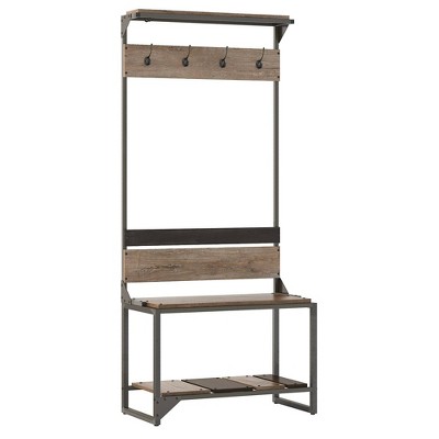 Refinery Hall Tree with Shoe Storage Bench Rustic Gray/Charred Wood - Bush Furniture