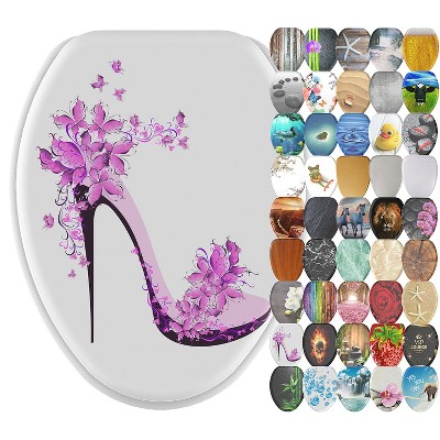 Sanilo 360 Elongated Molded Wood Toilet Seat with No Slam, Slow, Soft Close Lid, Stainless Steel Hinges, Unique Fun Decorative Design, Shoe