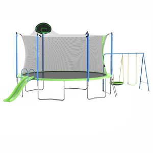 ELJGET 12/14 ft Trampoline with Slide & Swings, Recreational Trampoline with Basketball Hoop & Ladder, Outdoor Backyard Trampoline for Kids & Adults - 1 of 4