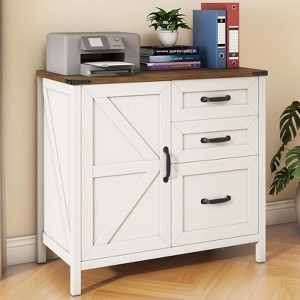 Lateral File Cabinet with 3 Drawers, Large Wood Storage Cabinet Printer Stand - 1 of 4