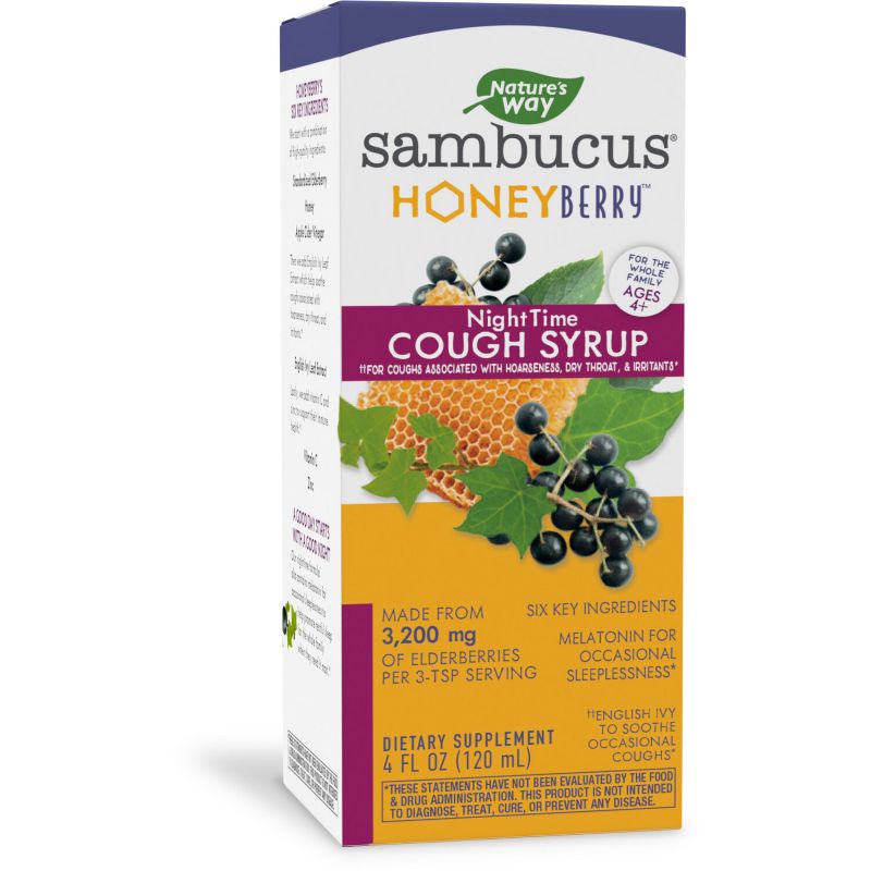 Nature&#39;s Way Sambucus HoneyBerry Nighttime Cough Syrup for Kids with Elderberry - 4 fl oz, 1 of 7