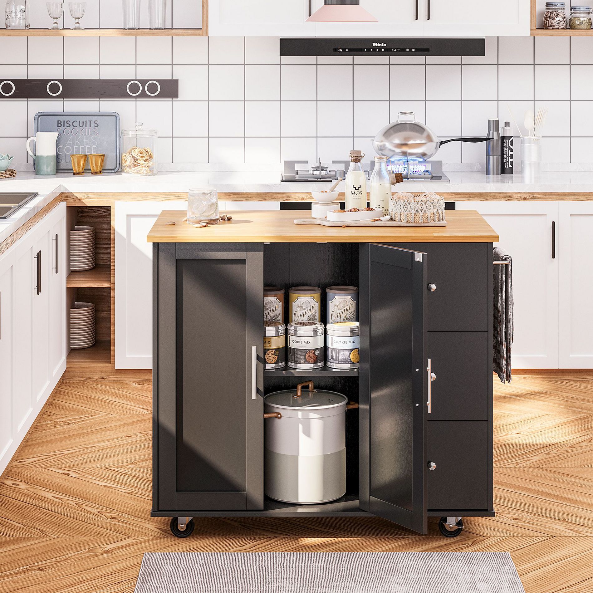 Celebalcony 39.8" W Kitchen Island Cart on Wheels Rolling Portable Dining Room Serving Utility Carts Mobile Movable with Drawers Cabinet