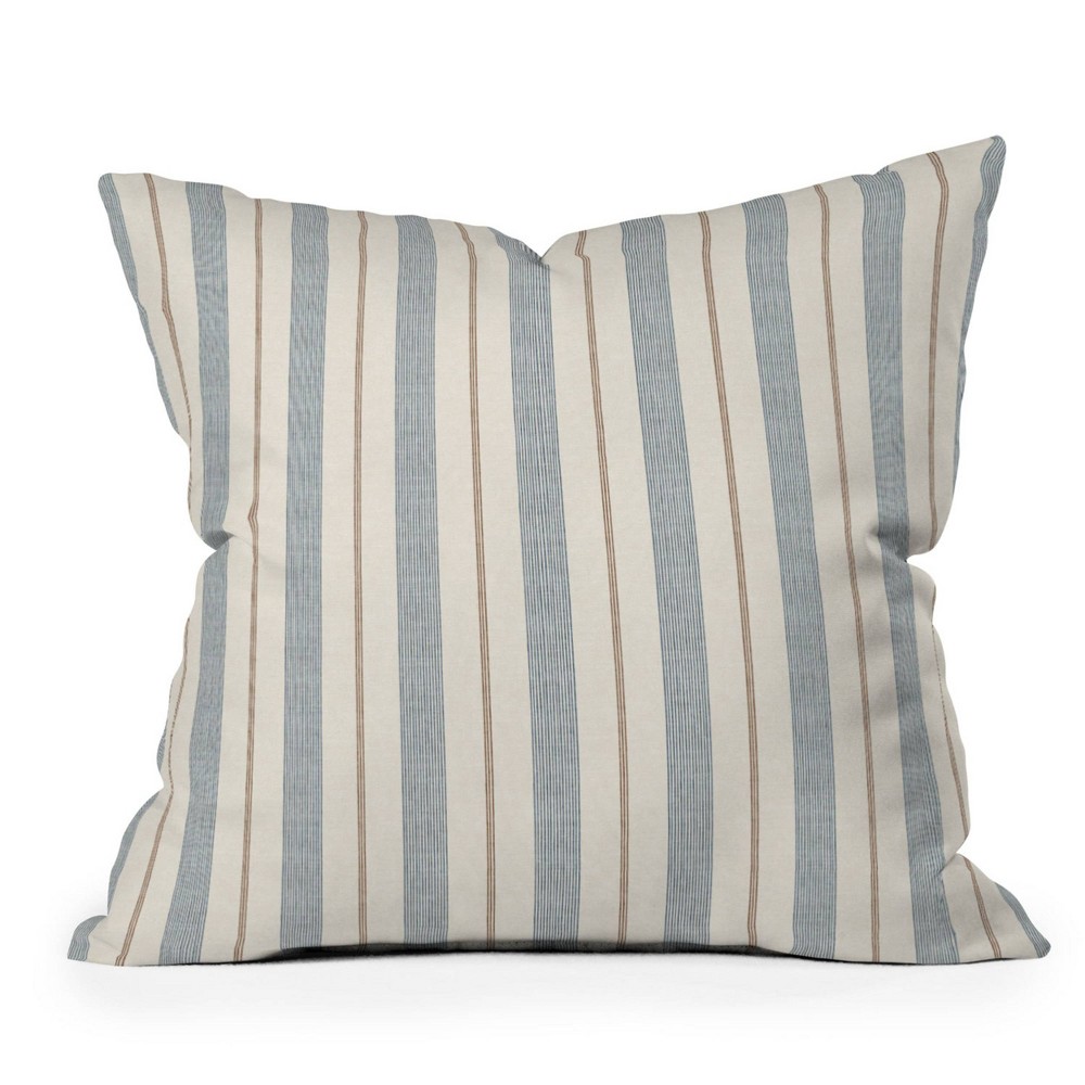 Photos - Pillow 18" x 18" Little Arrow Design Co. Ivy Stripes Outdoor Throw  Cream/Blue - Deny Designs: Square Shape, Sensory Friendly