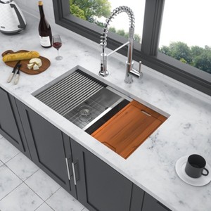 Double Bowl (50/50) Undermount Kitchen Sink- 33inx19in Stainless Steel 16 Gauge with Two 10in Deep Basin - 1 of 1
