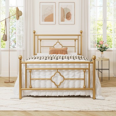 Allewie Metal Platform Bed Frame with Victorian Vintage Headboard and Footboard/Mattress Foundation/Under Bed Storage/No Box Spring Needed/Noise-Free/Easy Assembly