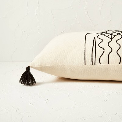 Oversized Oblong Embroidered Decorative Throw Pillow Natural/Black - Opalhouse&#8482; designed with Jungalow&#8482;_1