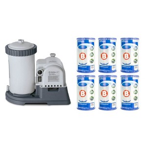 INTEX Krystal Clear 2500 GPH Cartridge Filter Pump for Above Ground Pools Bundled with Type B Dacron Paper Filter Cartridges, 6-Pack - 1 of 4