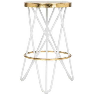 White and Gold Leaf Mid-Century Modern Counter Stool