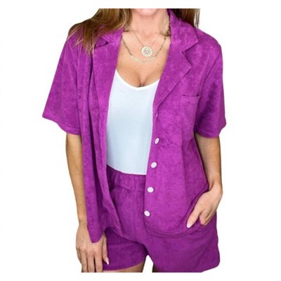 Women's French Terry Button Down Top - P.S. Kate