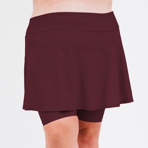 Calypsa Women's Plus Size Flared Mid-Thigh Swim Skirt With Bike Shorts - 1 of 3